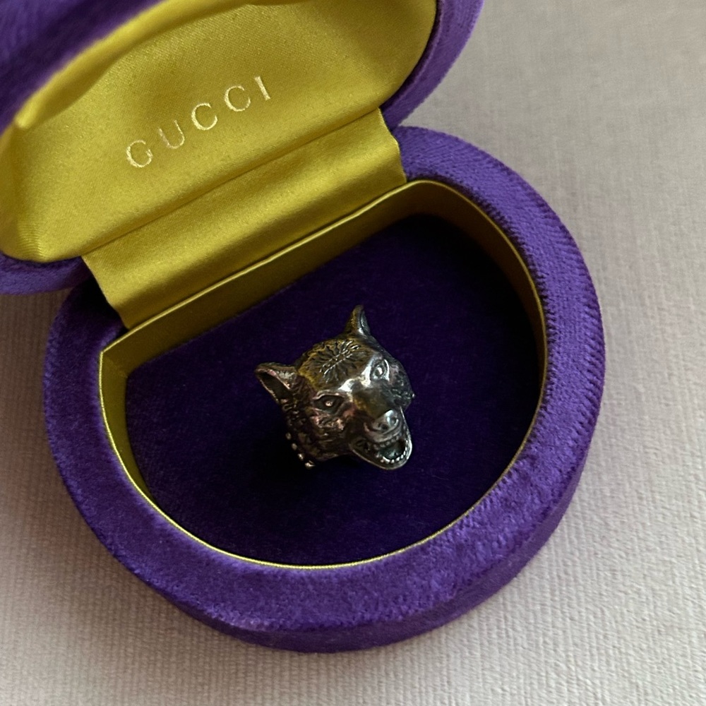 Gucci Anger Forest Wolf Head Cocktail Ring